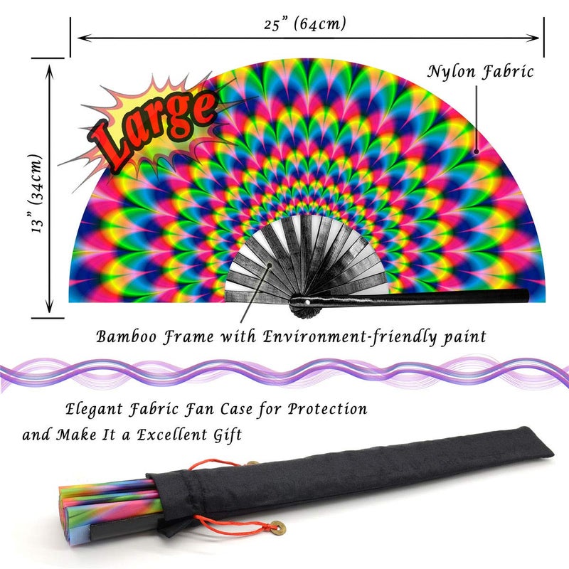 Zolee Large Rave Clack Fan for Line Dancing - Boots on The Ground Popping Folding Hand Fan - for EDM, Music Festival, Hot Flashes, Event, Party, Dance, Decorations, Gift (Trippy Checkered) - Image 5